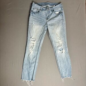 Old Navy Boyfriend Straight Jeans Distressed Sz 4R Mid-rise Raw Hem Cut Off